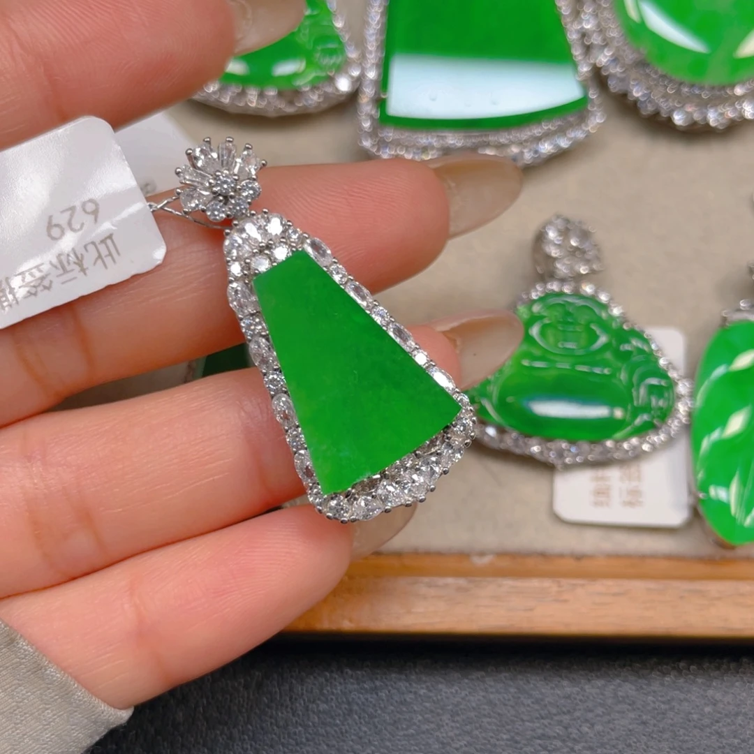 翡翠银S925镶嵌挂件