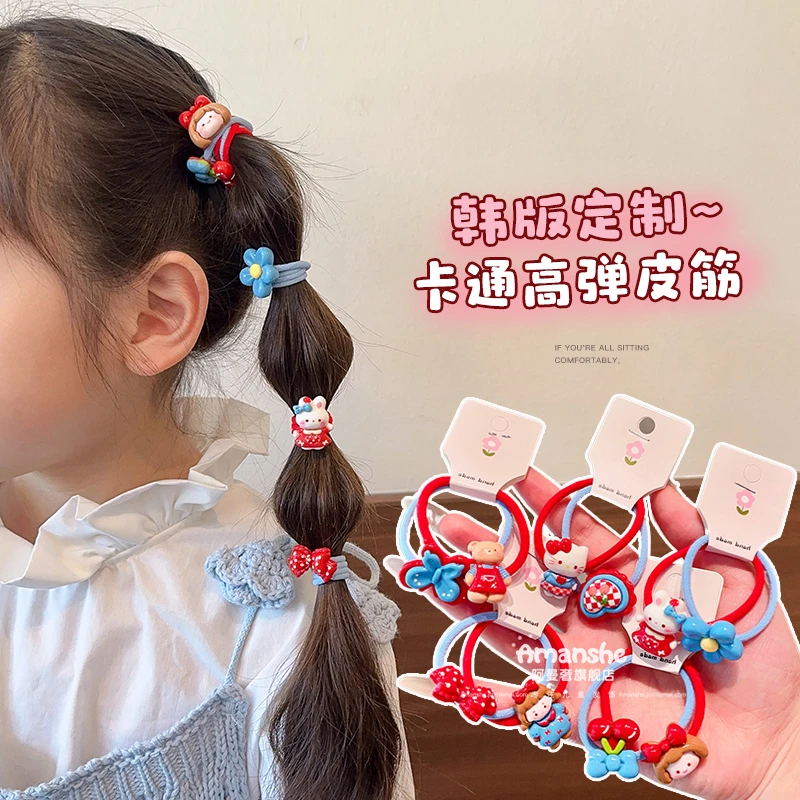 儿童红蓝卡通可爱小熊爱心发绳皮筋女孩马尾丸子头高弹力发饰头绳