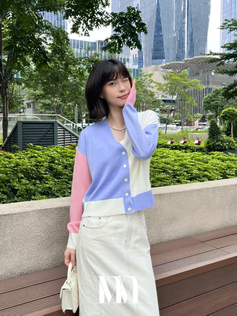 马卡龙V领针织开衫