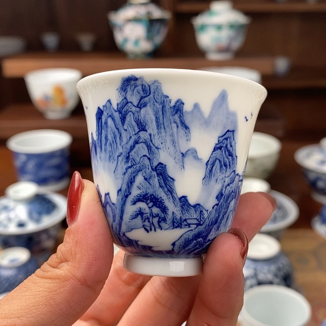 青花重工山水闻香杯