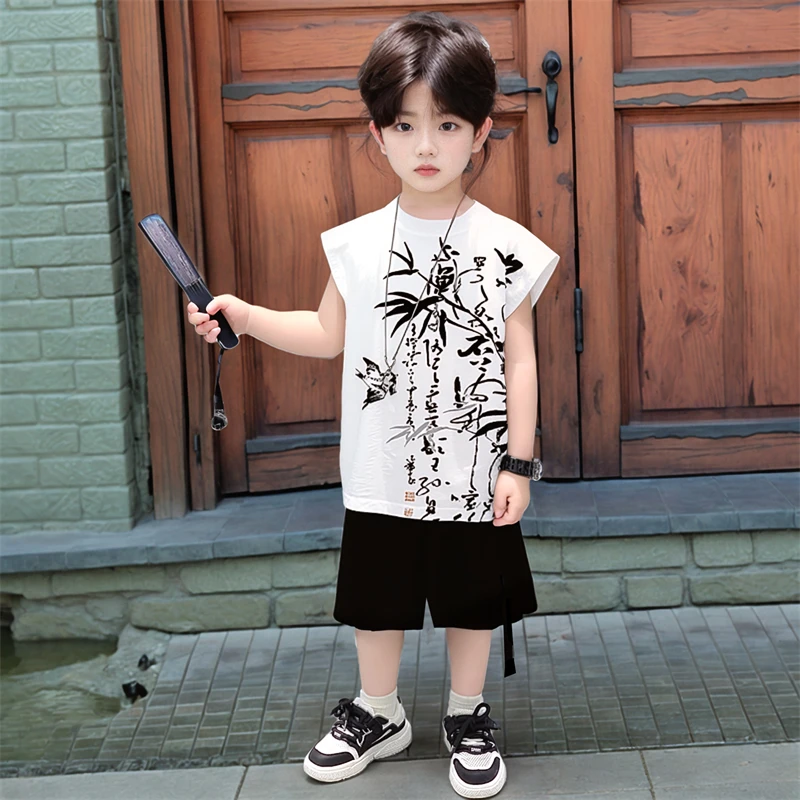 男童新中式套装夏装2025新款儿童国风夏款男孩无袖上衣短裤两件套