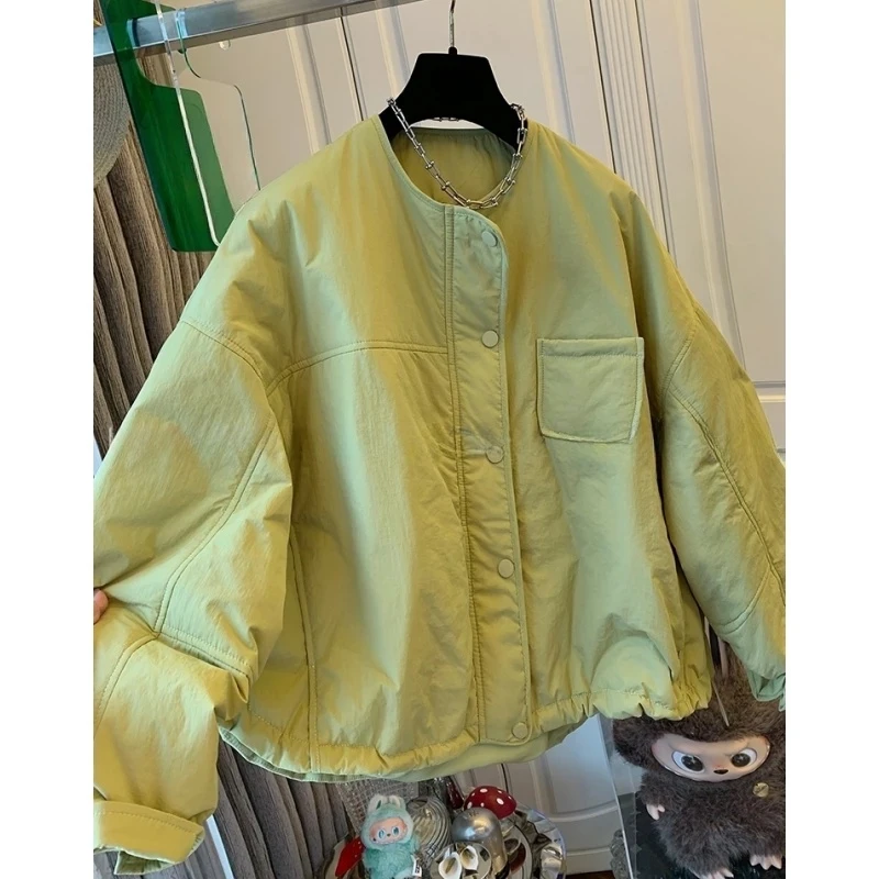 独特超好看宽松休闲韩版圆领棉服棉衣宽松夹棉外套女2025冬装新款