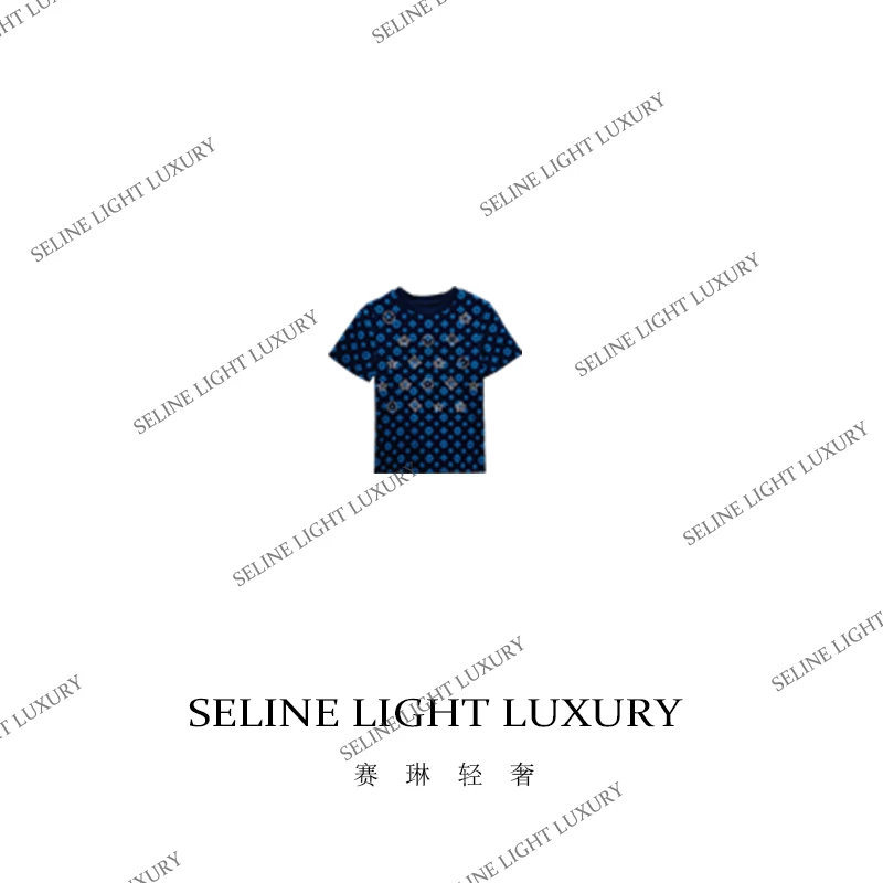 【25C-017】2025 SELINE 设计感重工蓝色烫钻老花时尚气质短袖T恤