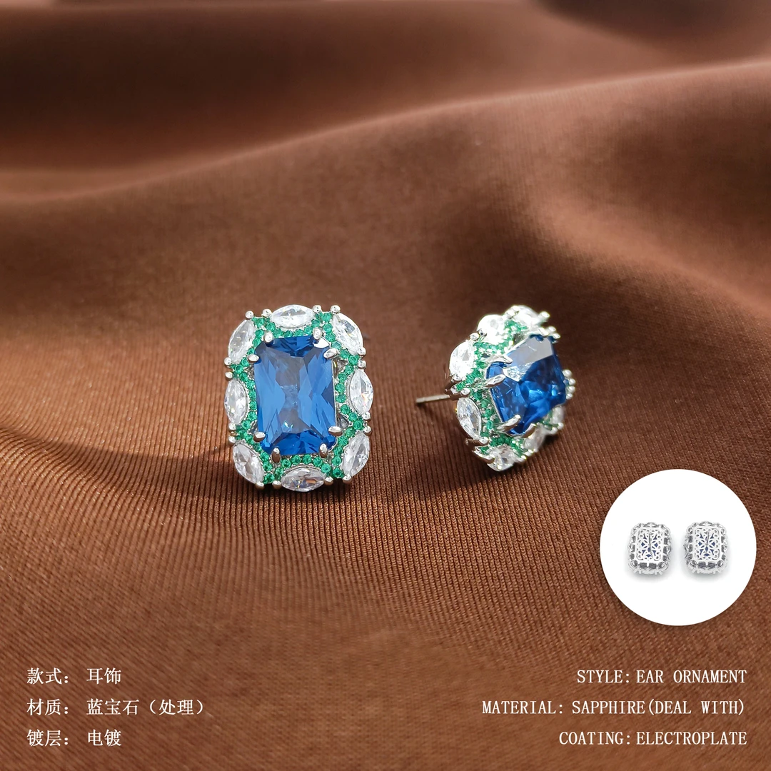 蓝宝石（处理）【WHLM-006985】耳饰欧美时尚高级感轻奢气质