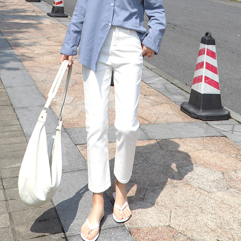 2025新款白色烟管软牛仔裤女小直筒修身显瘦小个子窄版直筒法棍裤