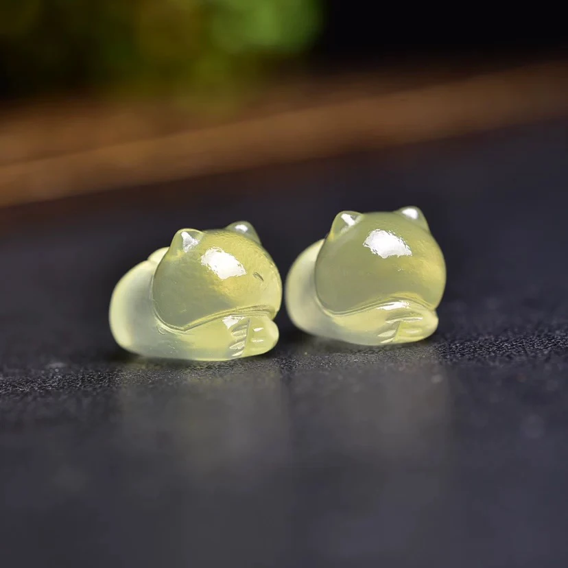 天然黄水晶可爱猫咪趴趴猫吊坠DIY散珠雕刻件手链手机链项链