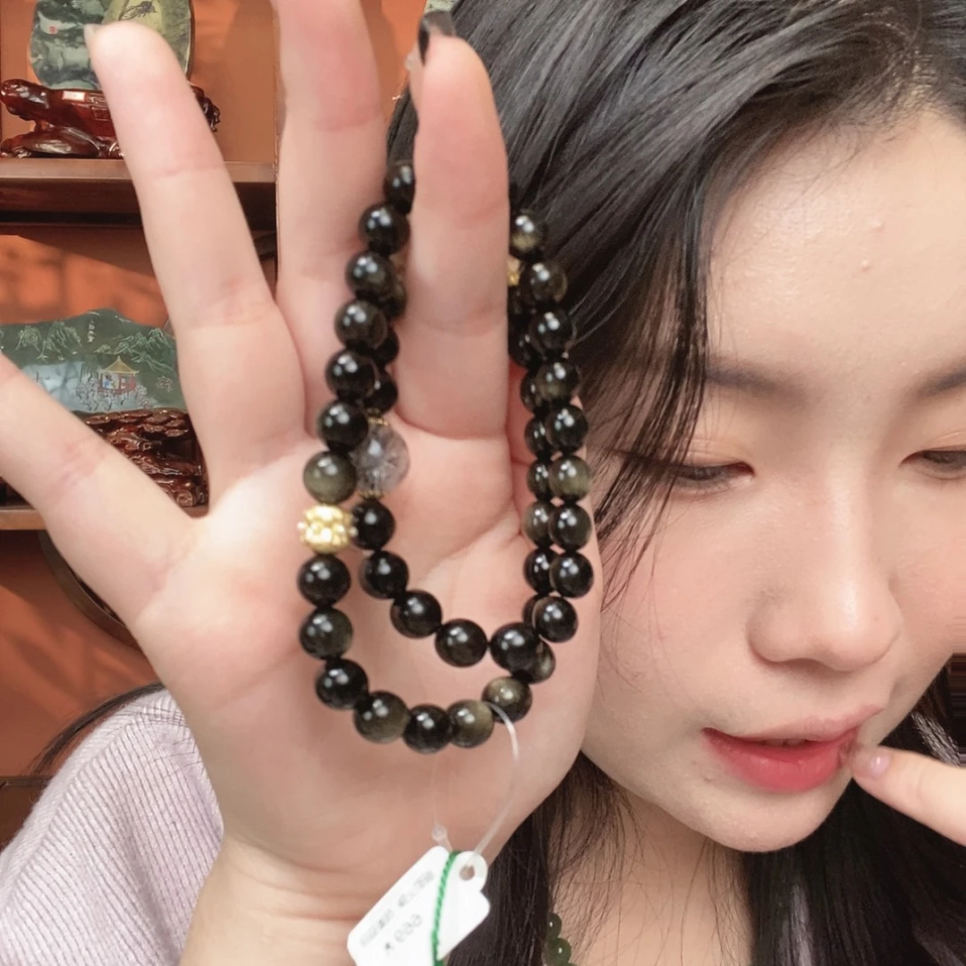 黑曜岩合金颈饰金曜石diy双圈