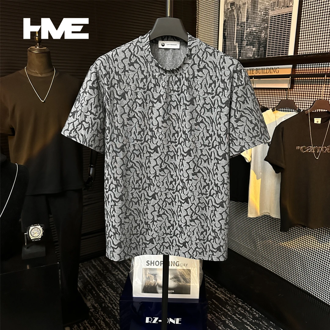 【HMEYAO】夏季原创撞色不规则提花设计百搭潮流冰感丝圆领短袖T恤