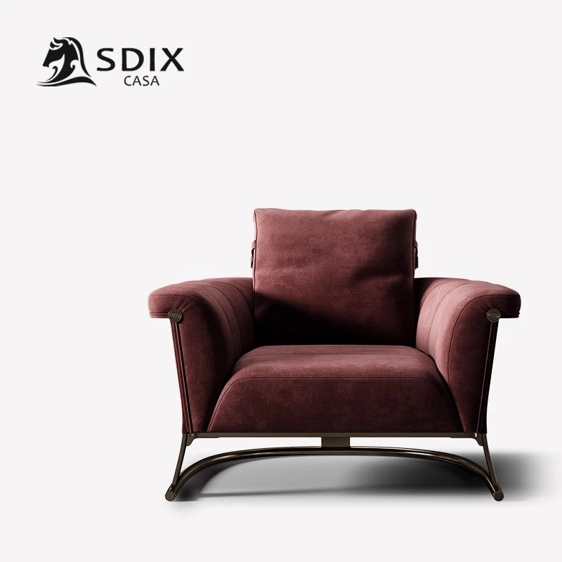 诗帝轩轻奢高档真皮单人弧沙发椅别墅全屋家具817休闲椅