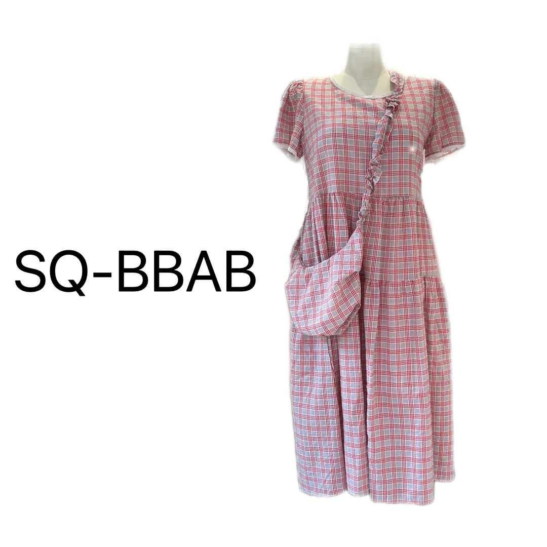 91118夏季新款韩版时尚百搭宽松显瘦格子连衣裙女带包包