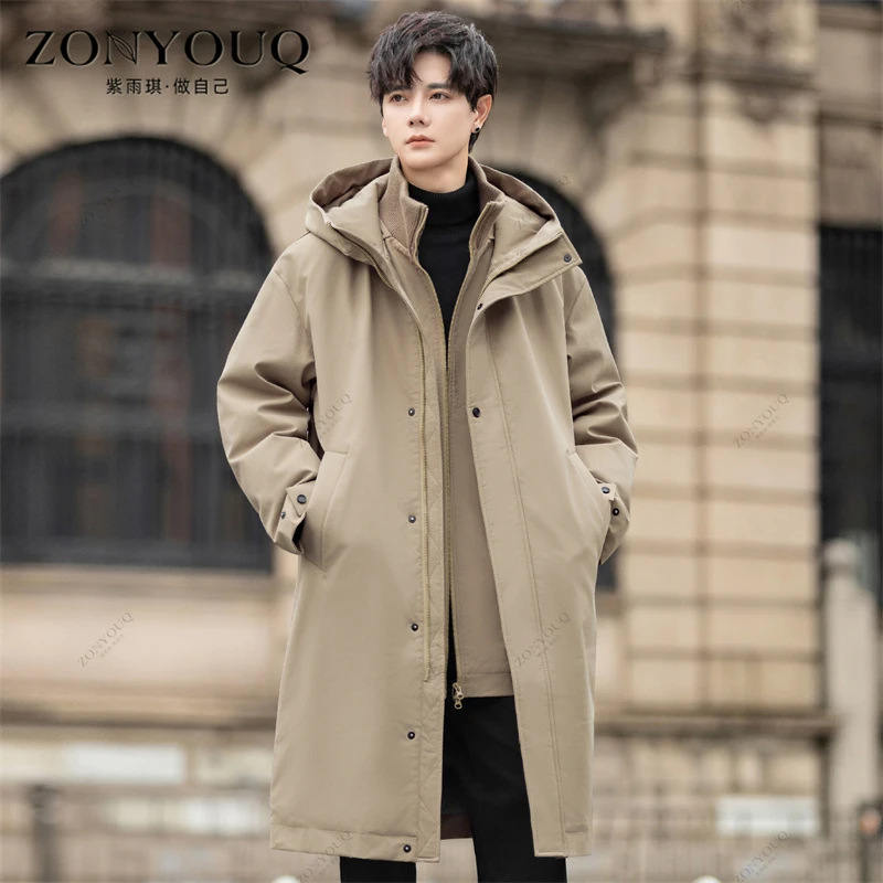 连帽羽绒服男冬季中长款加厚保暖工装派克服时尚休闲百搭风衣外套