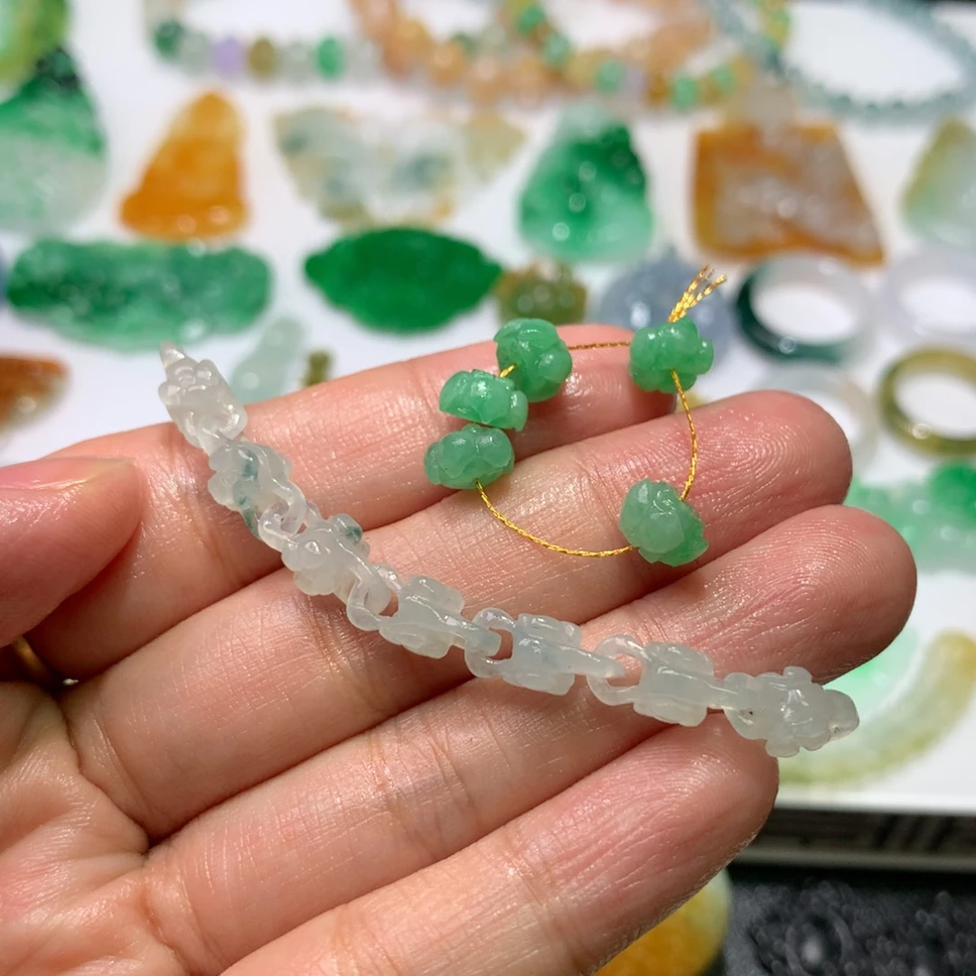 未镶嵌定制翡翠紫***花莲花珠➕手链