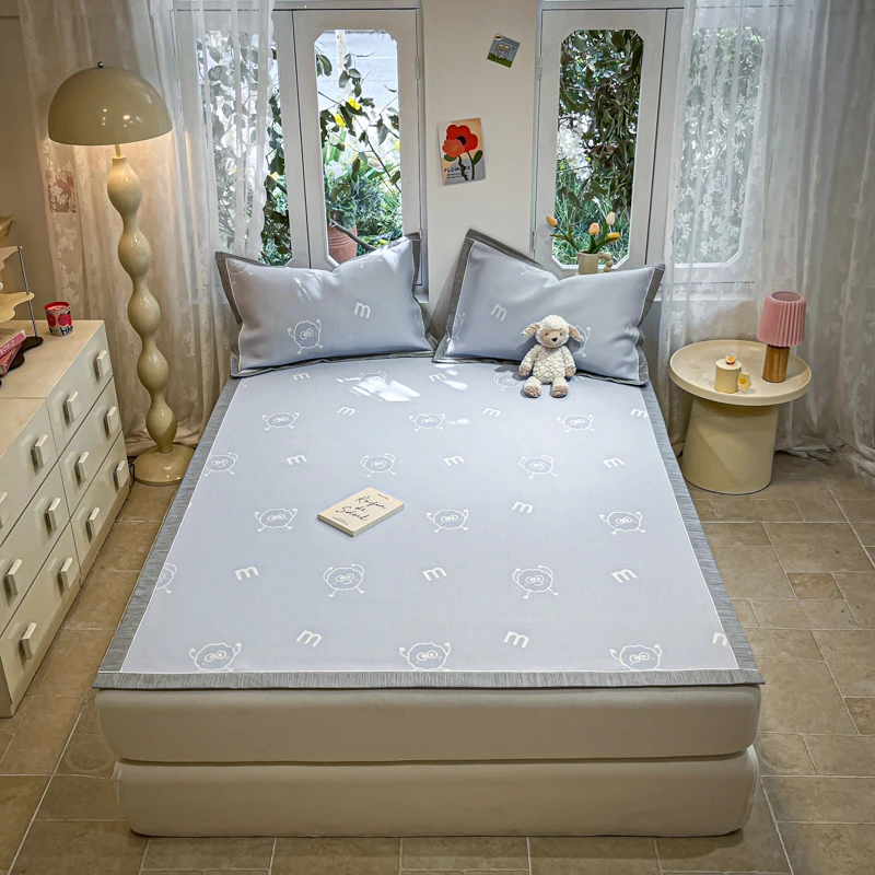 【暖宿】牛奶丝印花凉席三件套 软凉席多尺寸