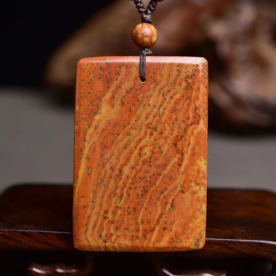 天然砭石无事牌方牌吊坠