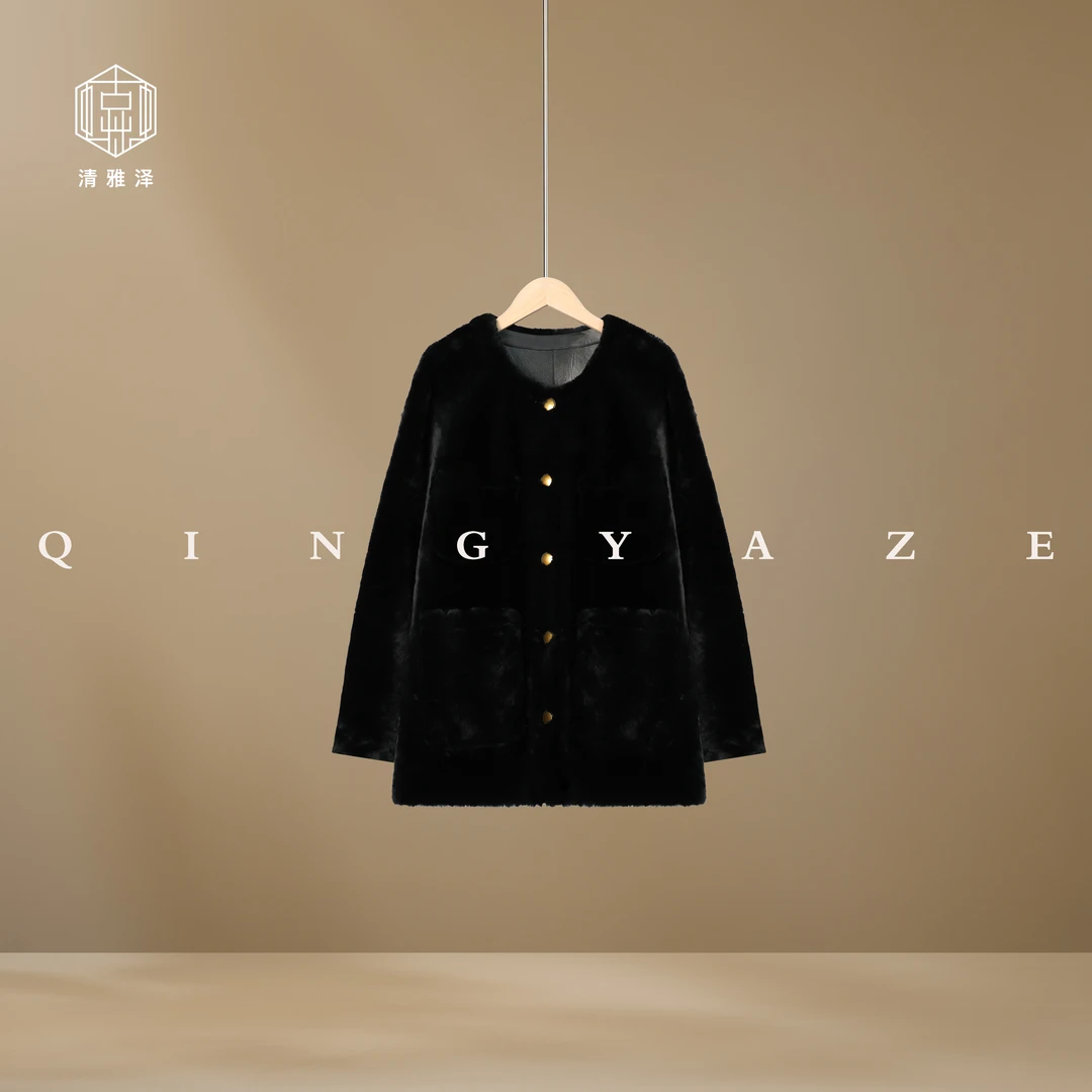 香式皮草！经典四口袋超薄丝绸美丽奴羊皮毛一体外套！GZ5303