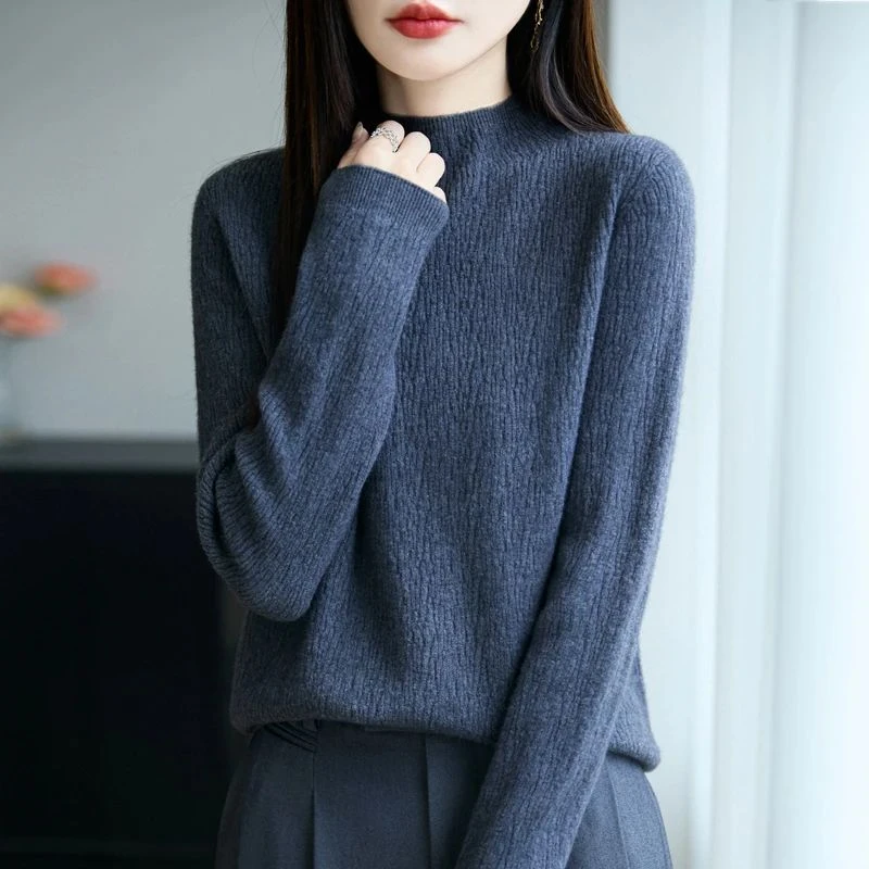 秋季新款一线成衣安迪绒半高领乱坑长袖针织衫洋气百搭柔软打底衫