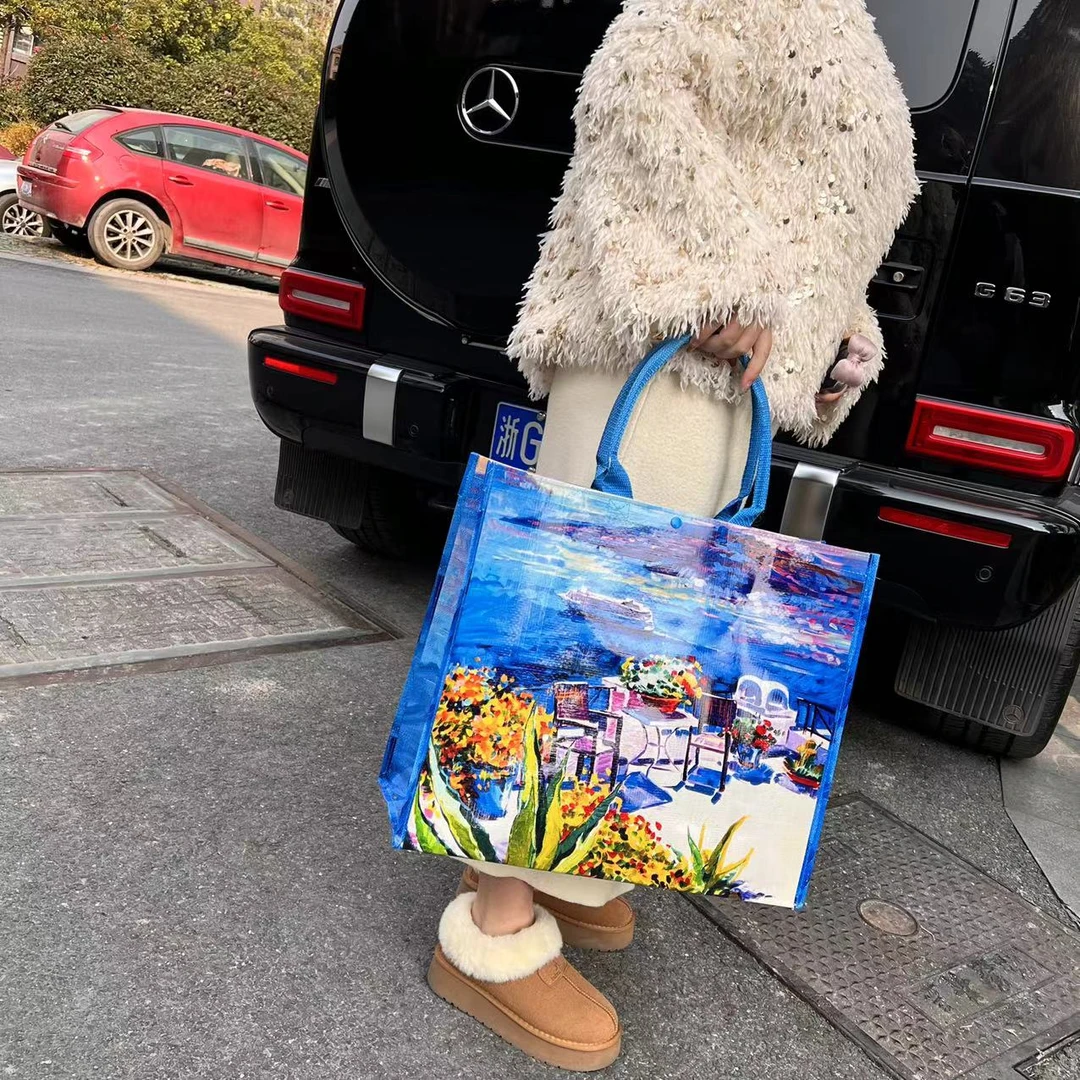 两只装（45*39*18）超结实编织袋 地中海小镇 软管手提防水购物袋