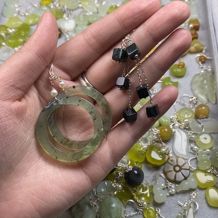 Q***水岫玉未镶嵌挂件耳饰耳环项链