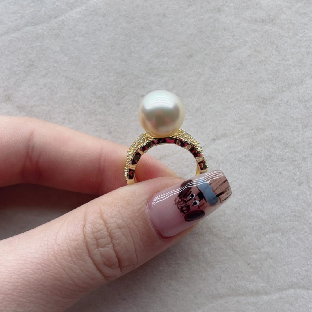 海水珍珠戒指银S925镶嵌A48