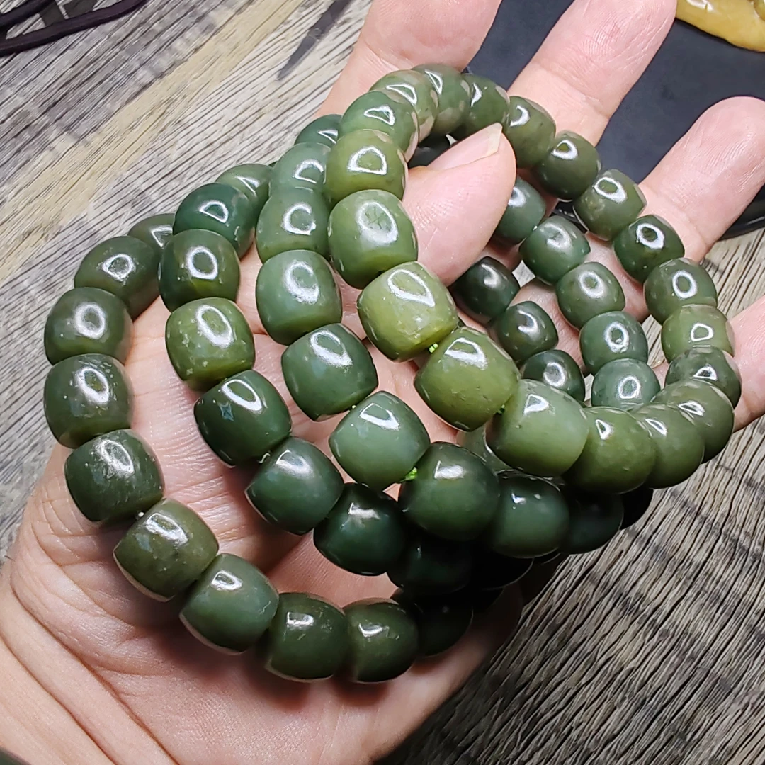 新疆和田玉且末蓝带糖卡12mm直切桶珠手串-微瑕多样性随机发一