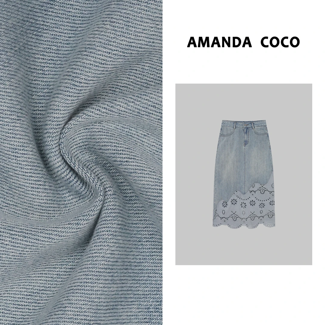 奈奈 | 蓝调音符～夏季欧货高腰镂空刺绣花朵拼接显瘦牛仔半裙