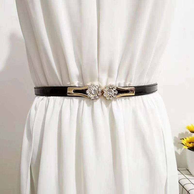 百搭白色连衣裙配衬衫显瘦简约时尚腰带网红黑色复古收腰ins皮带