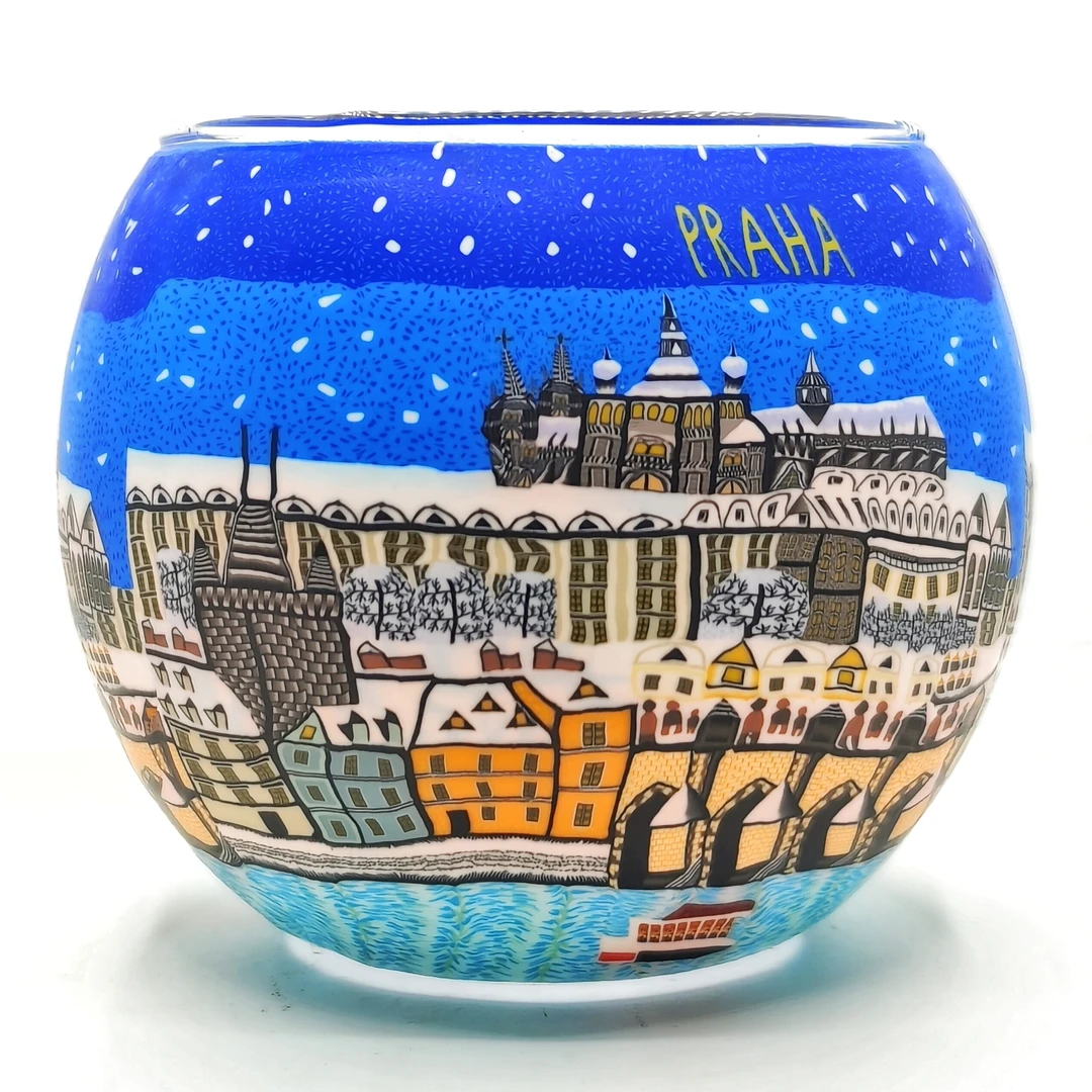 手工软陶布拉格PRAGA雪夜古城景观装饰文创摆件