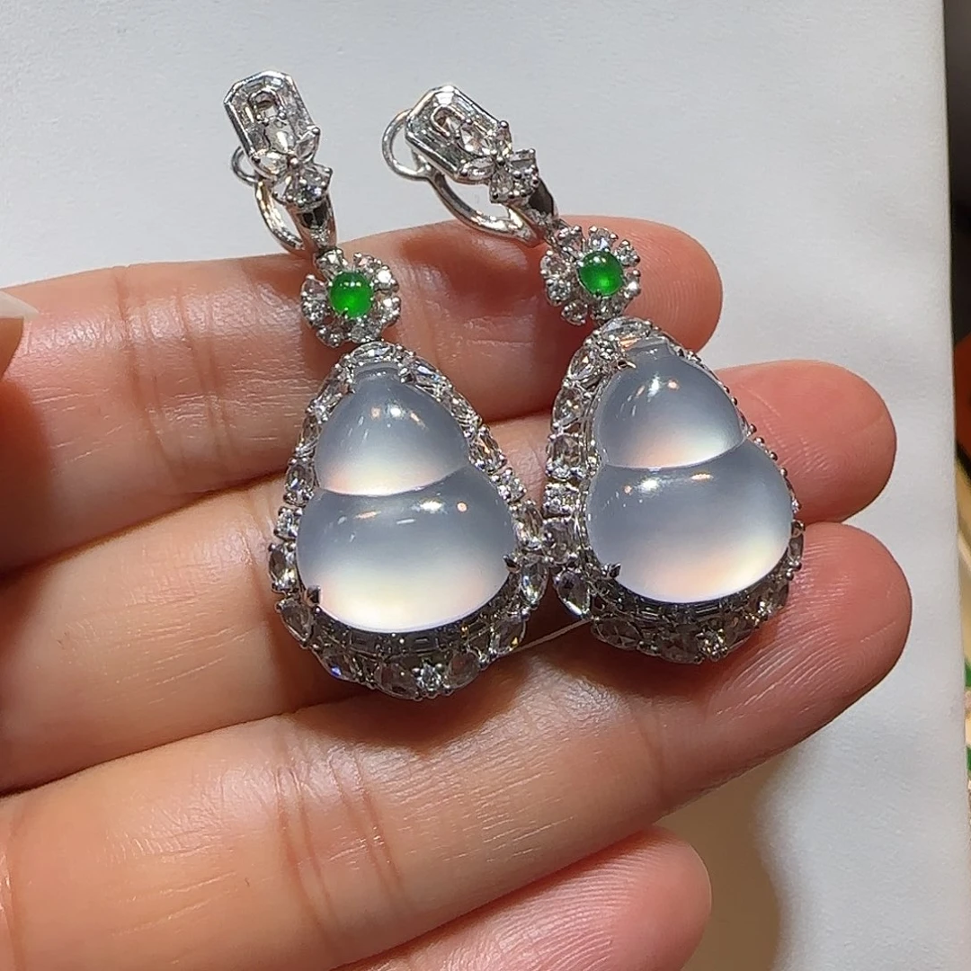 翡翠18K金镶嵌耳饰葫芦耳环