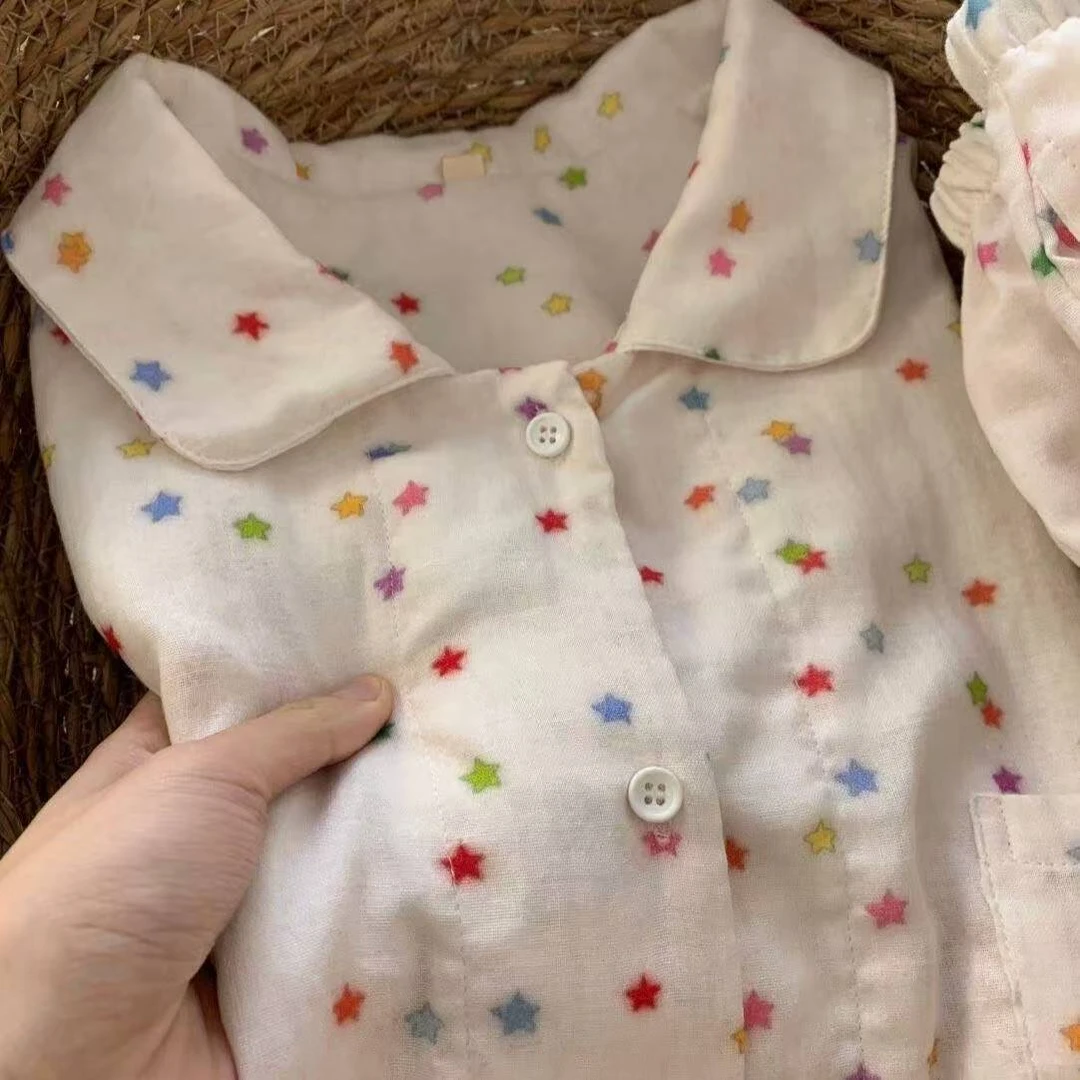 简约休闲星星印花睡衣女夏季新款韩版ins风宽松家居服套装可外穿
