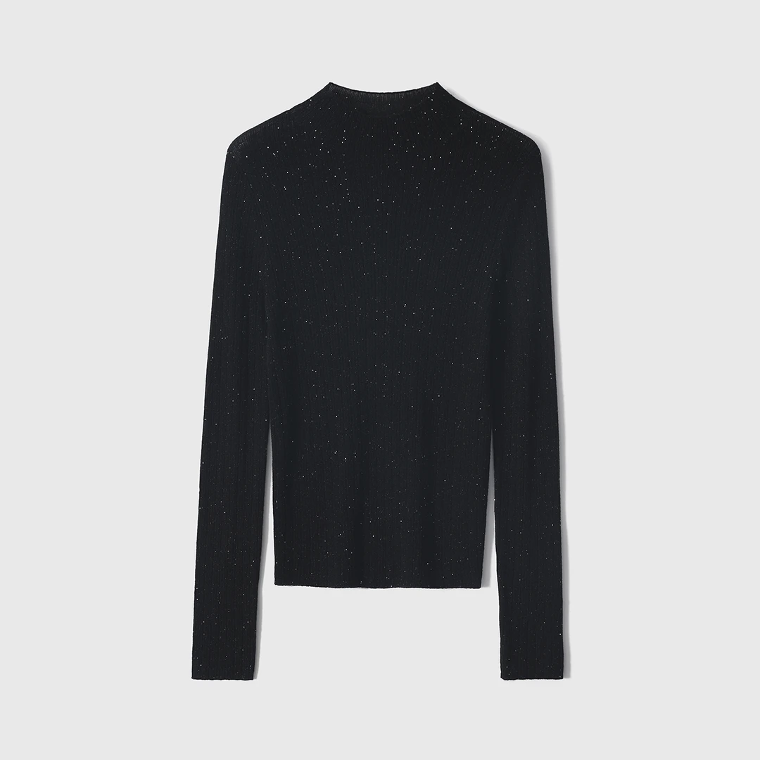 亮丝珠片水溶羊毛半高领毛衣女针织气质通勤百搭秋冬长袖羊毛衫