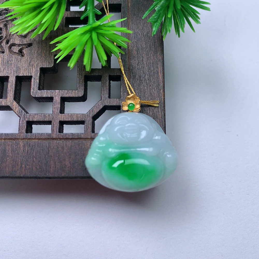 天然缅甸翡翠A货18 K金佛公尺寸20.5/23.6/6.3 M M