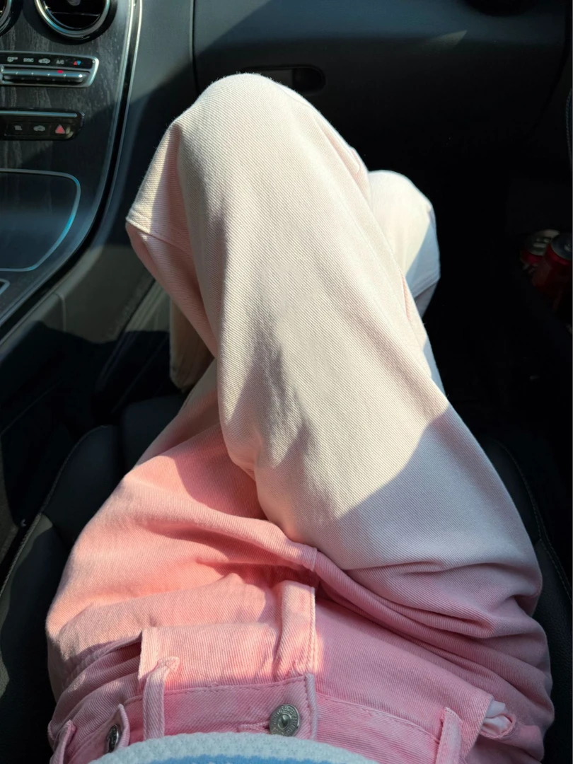 粉色牛仔裤女渐变宽松直筒梨形身材裤子高腰显瘦休闲外穿阔腿长裤