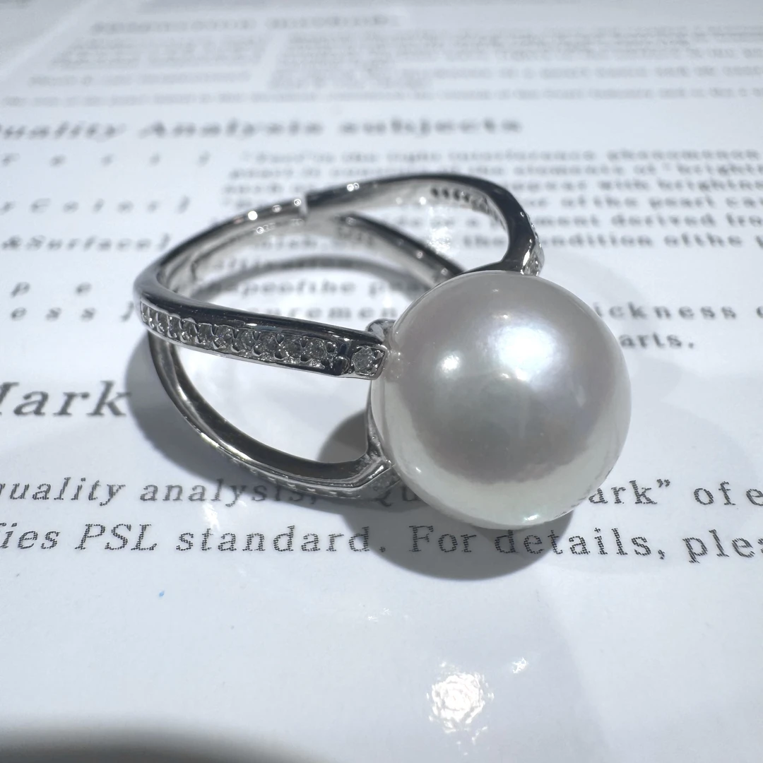 925银戒指 日本炫彩白色珠珠双圈戒指 约11mm ZB251353