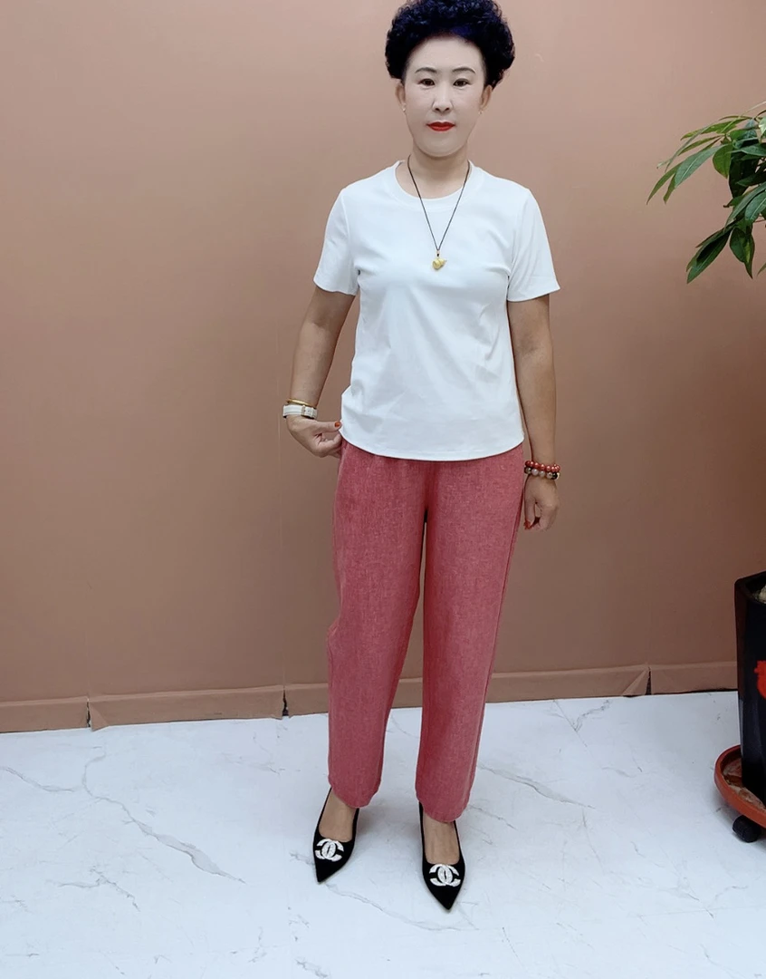 5883夏季九分亚麻小脚休闲裤