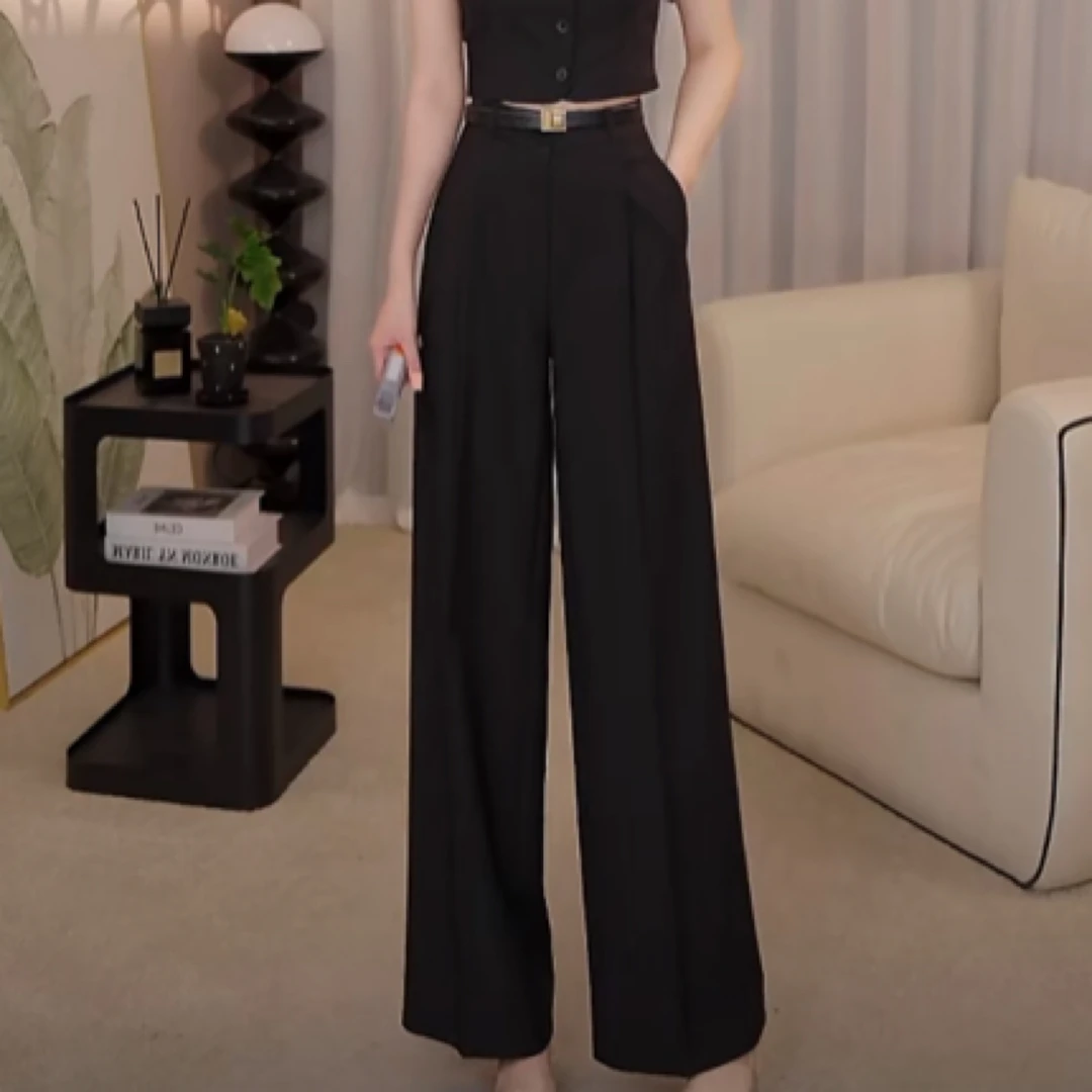 AMASS/阿玛施新款高腰阔腿西服裤时尚夏季垂感显瘦直筒裤5100649