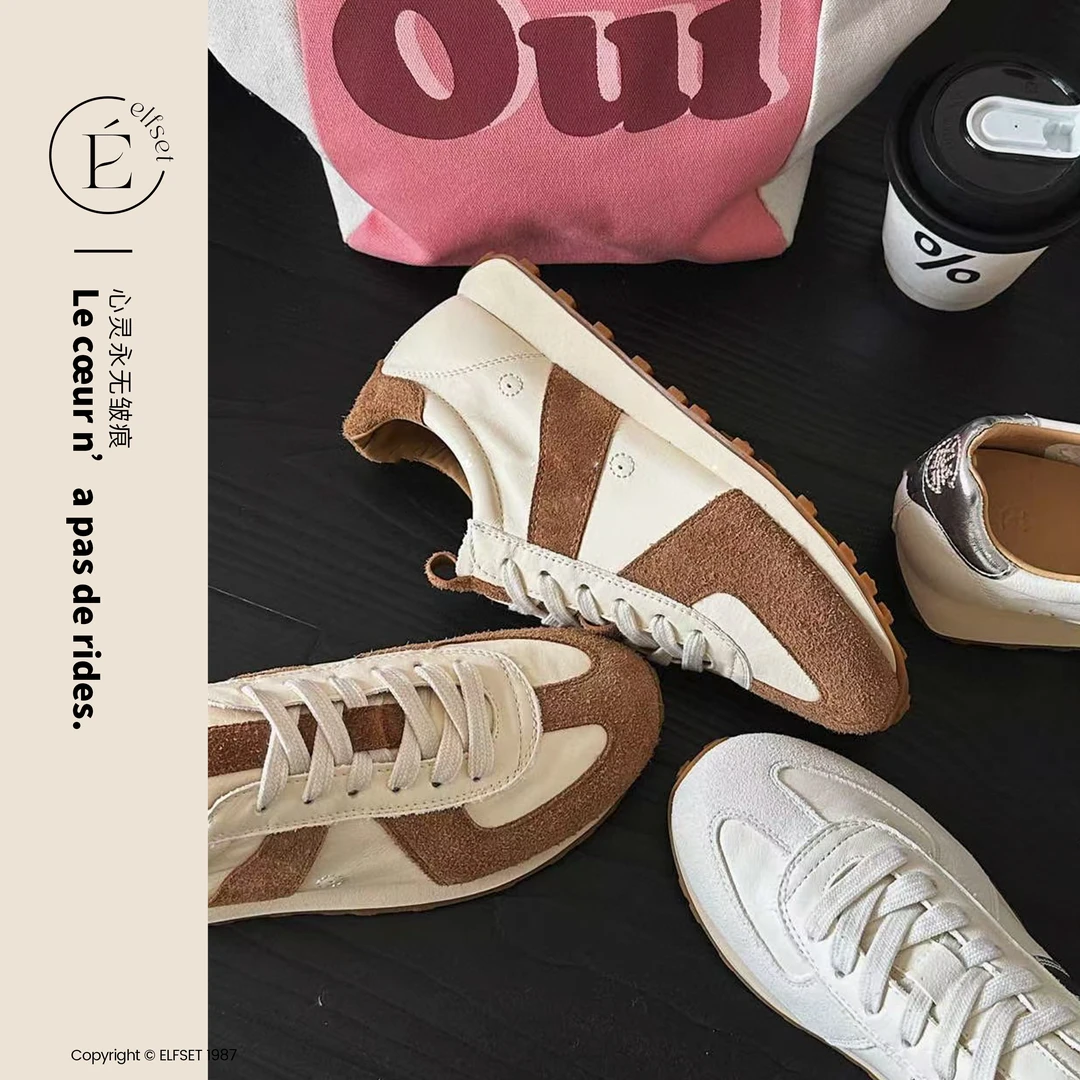 ÉLFSET | 2025年全皮手工复古运动休闲鞋女厚底阿甘德训鞋-ESE