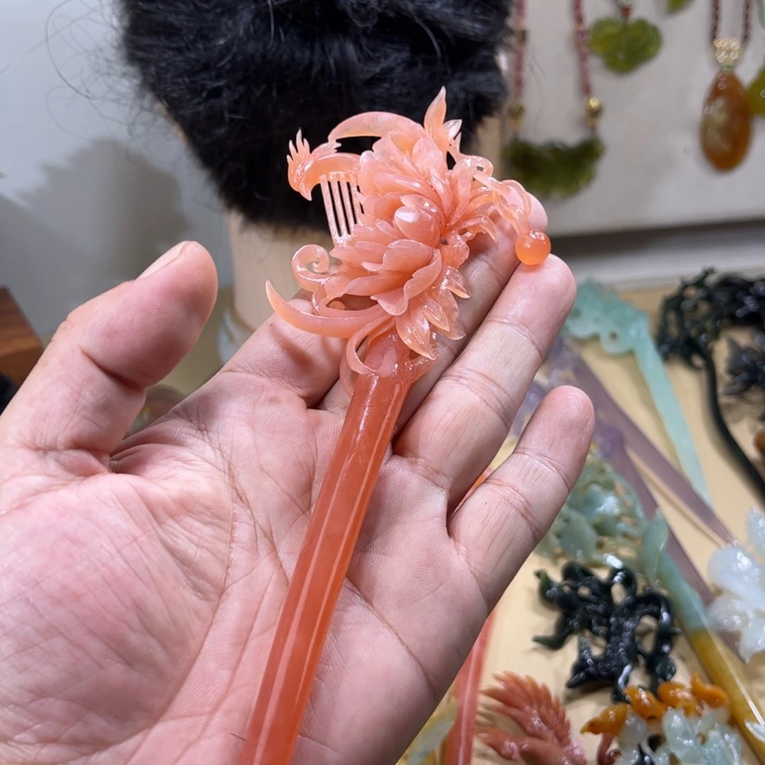 Z***z合金蛇纹石玉发簪