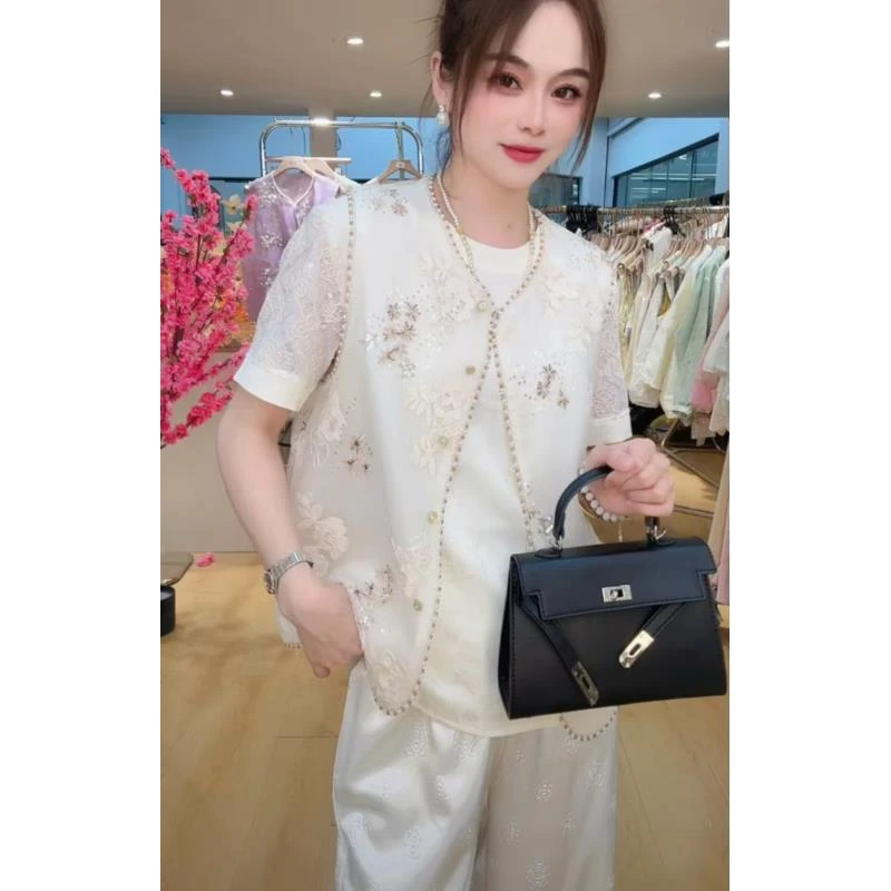 (运费补贴）新中式国风夏季钉珠网纱刺绣马甲