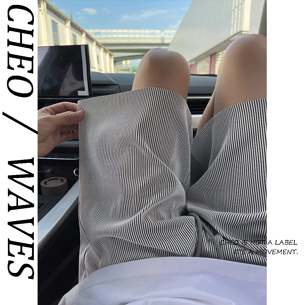 CHEO /ins潮牌夏季冰丝条纹五分裤男士宽松休闲设计款短裤男
