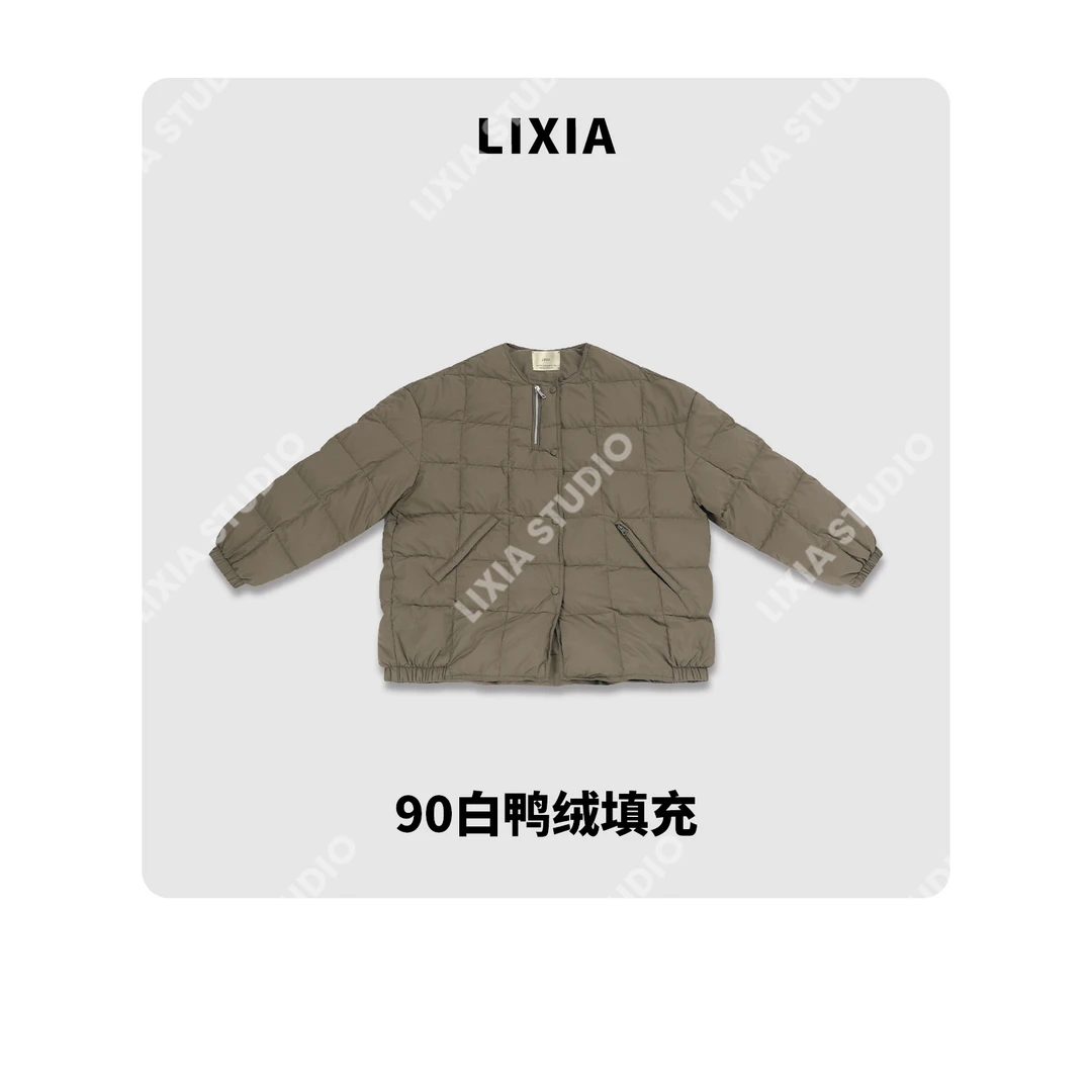 LIXIA【轻潮绒尚】肯豆风时尚慵懒加绒格纹保暖军绿鸭绒服-D10333