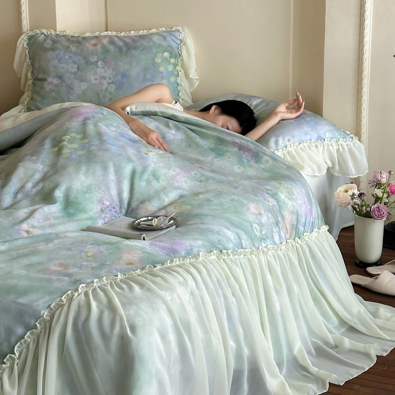 法式油画公主风莱赛尔天丝四件套2025新款夏季丝滑裸睡被套床单笠