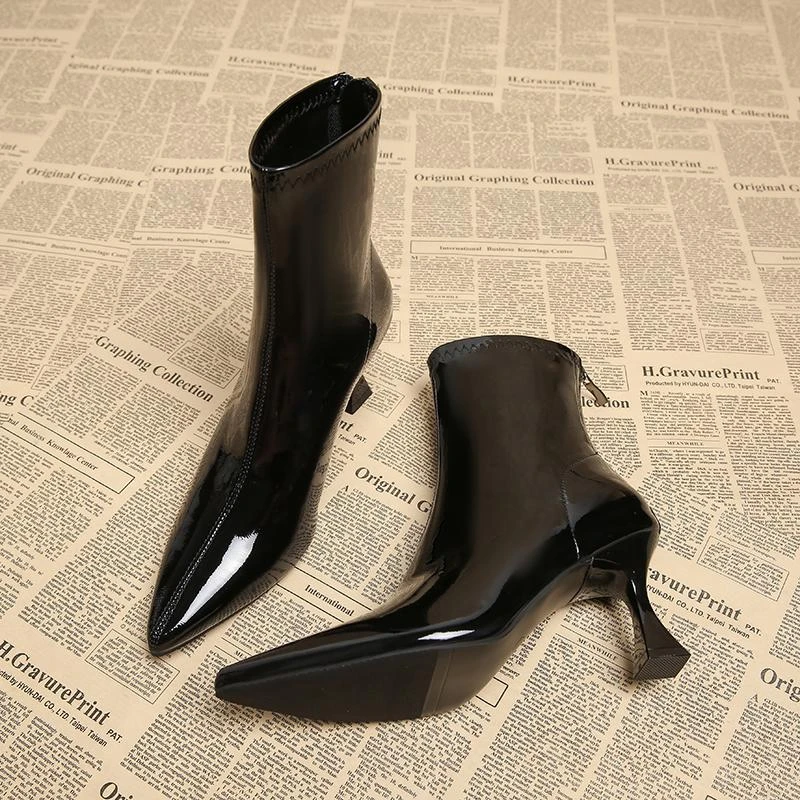 木木5770-1美感时尚瘦瘦靴韩版短靴女高跟鞋2024秋冬气质靴子