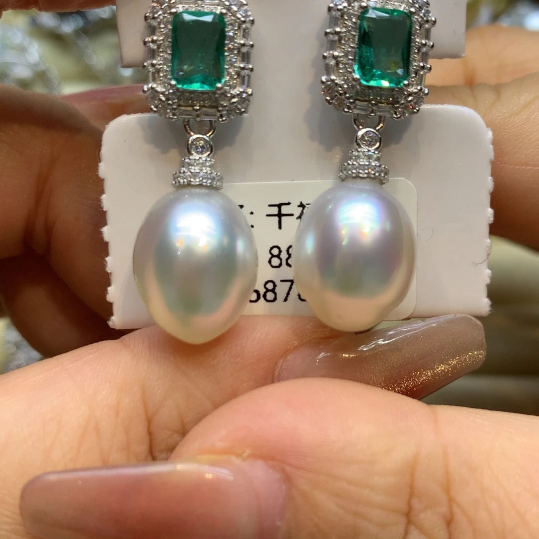 银S925镶嵌耳饰海水珍珠