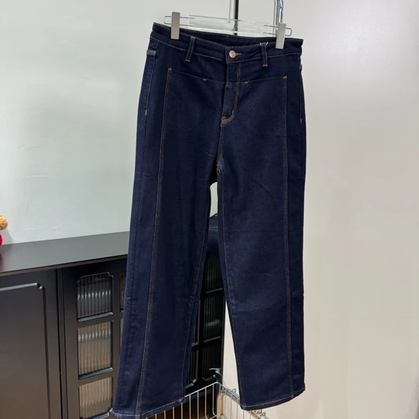 （华绒牛仔裤） 原牛色窄版直筒裤薄绒显瘦华绒高弹牛仔裤