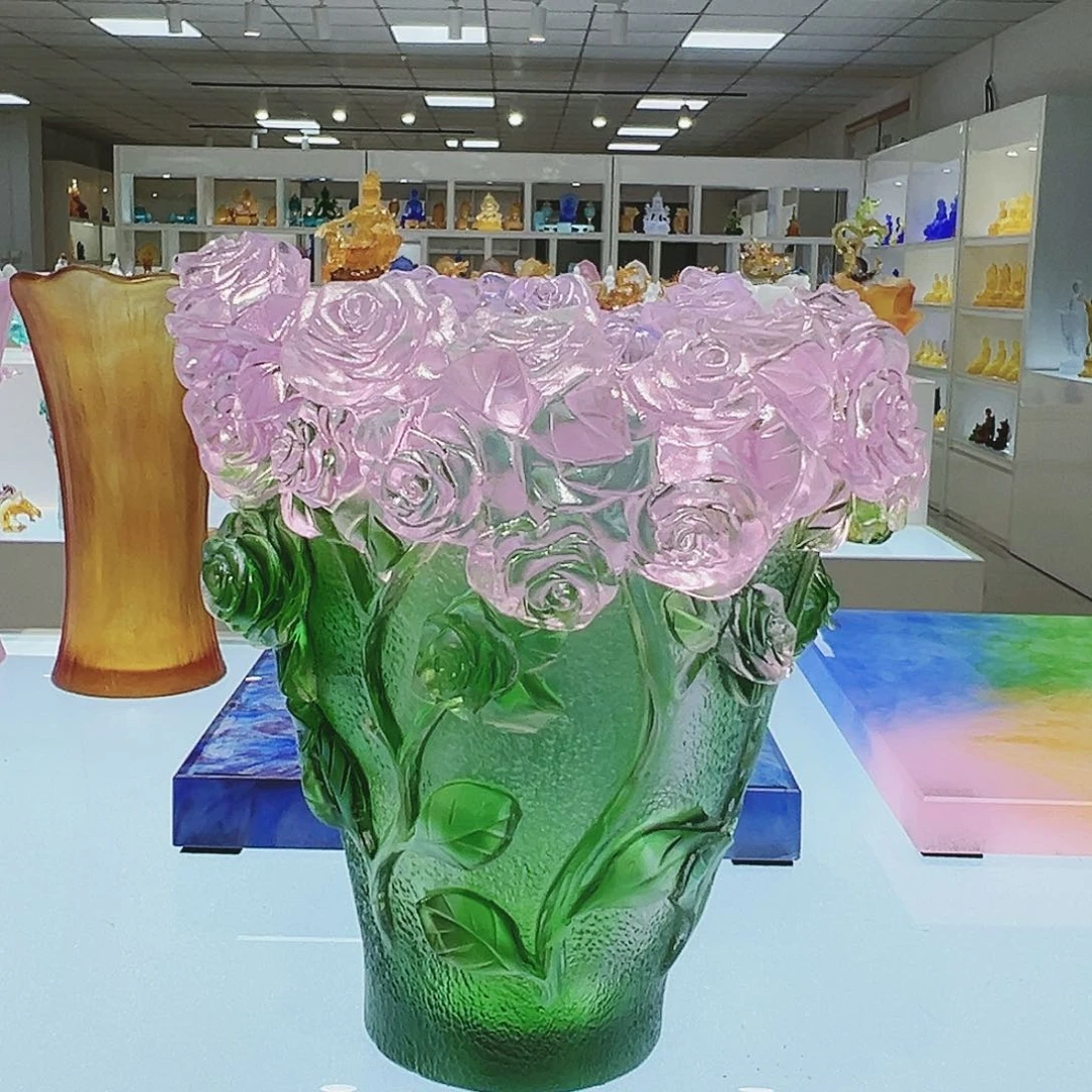 【闪购商品】手工艺品琉璃玫瑰花花瓶