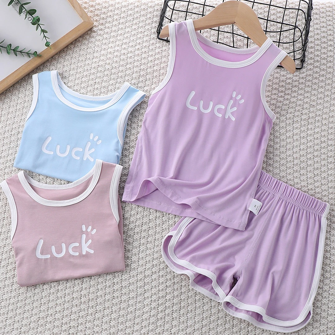 女童莫代尔睡衣夏季薄款冰丝儿童家居服宝宝无袖男童背心短裤套装