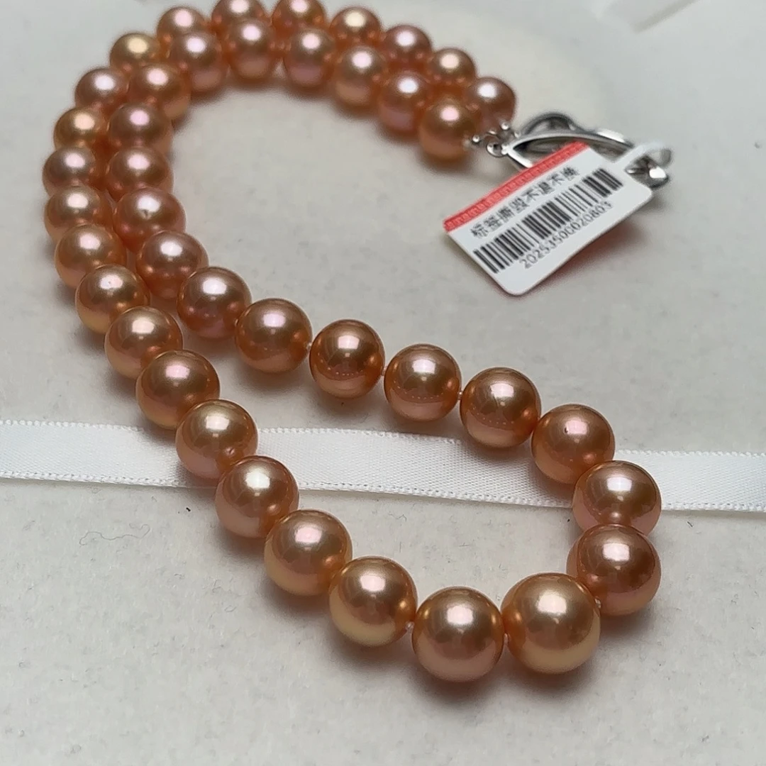 颈饰银S925镶嵌淡水珍珠9-11正圆金属橙