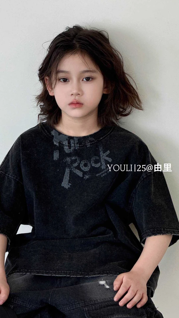 中大童复古涂鸦T 做旧磨边重工艺短袖 男女通穿 可亲子