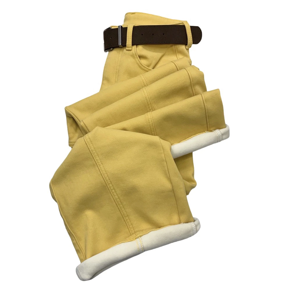 H25230冬季新款彩色加绒洋气显瘦阔腿牛仔裤(带腰带)