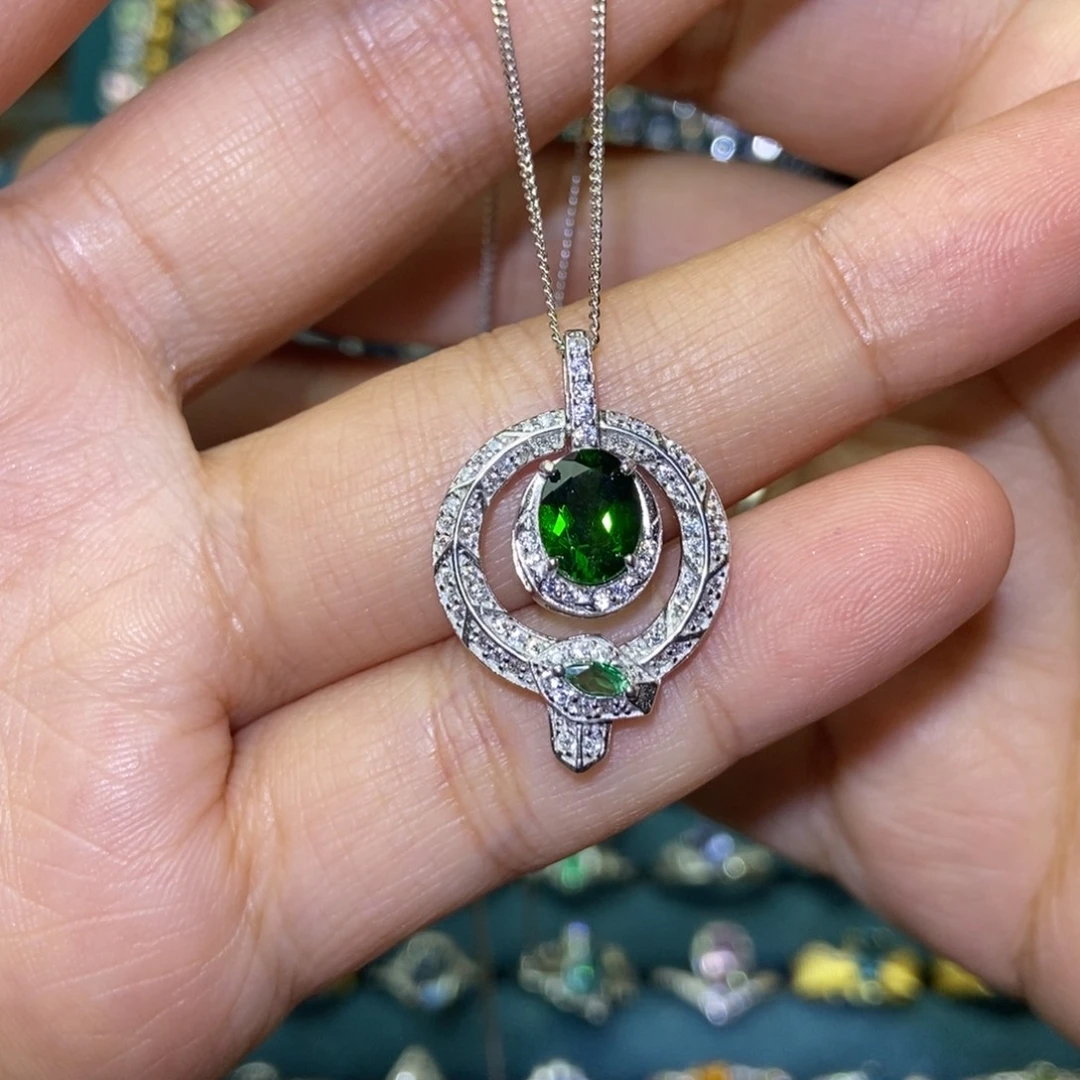 透辉石银S925镶嵌项链